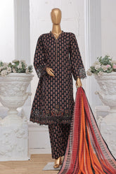 Bin Saeed Stitched 3 Piece Exclusive Lawn Frock Vol-01 Collection-SM-1475-Black